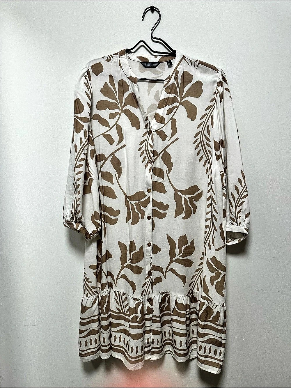 Mille Gabrielle Floral Mini Dress in Cream & Brown Size Large Like New